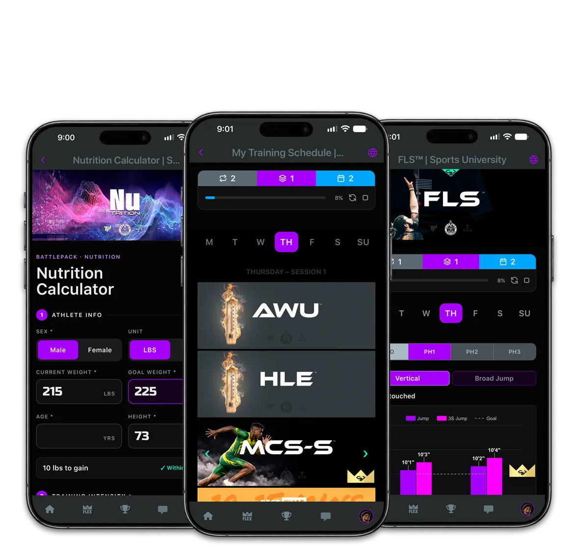 BattlePack in the Sports University app: Nutrition Calculator, Training Schedule, and FLS performance tracking